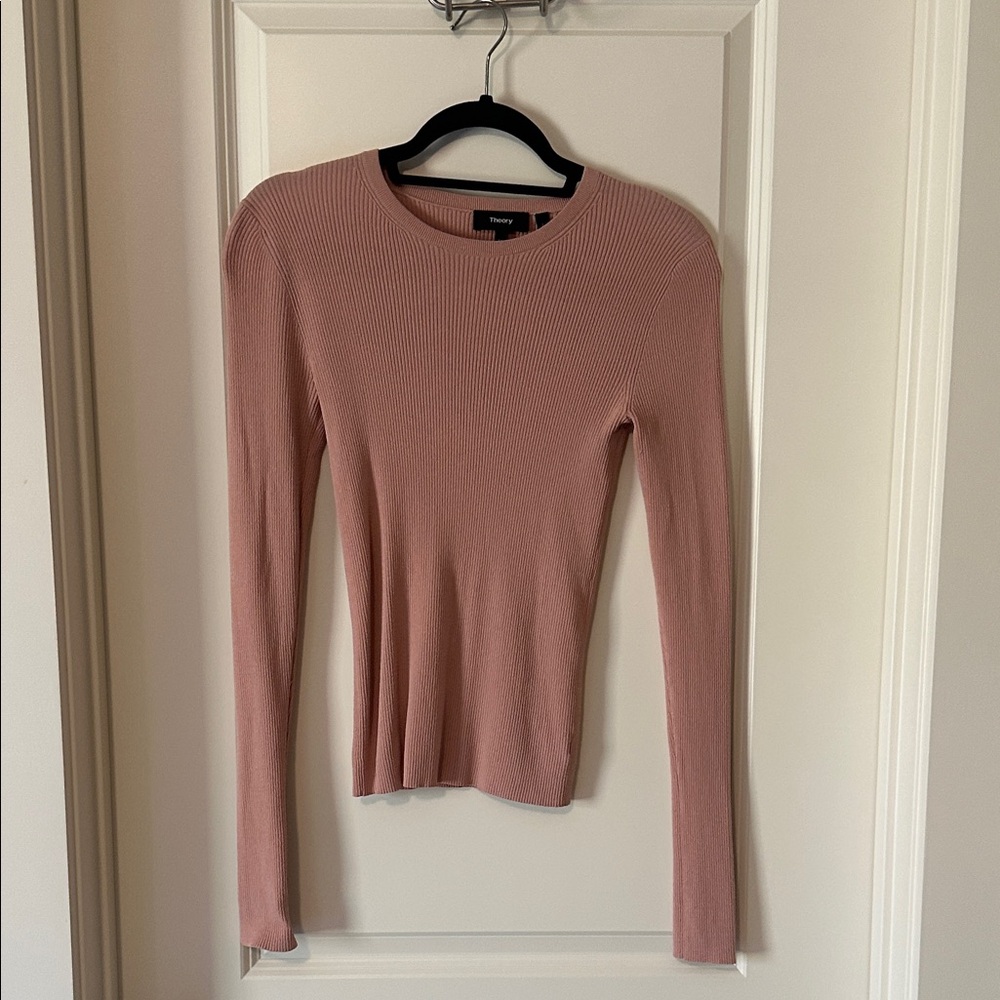 Theory Ribbed Knit Top in Soft Pink